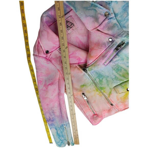 *RARE* UNIF I-Dye Tie Dye Moto Jacket Pastel Rainbow Multicolor - Picture 11 of 15